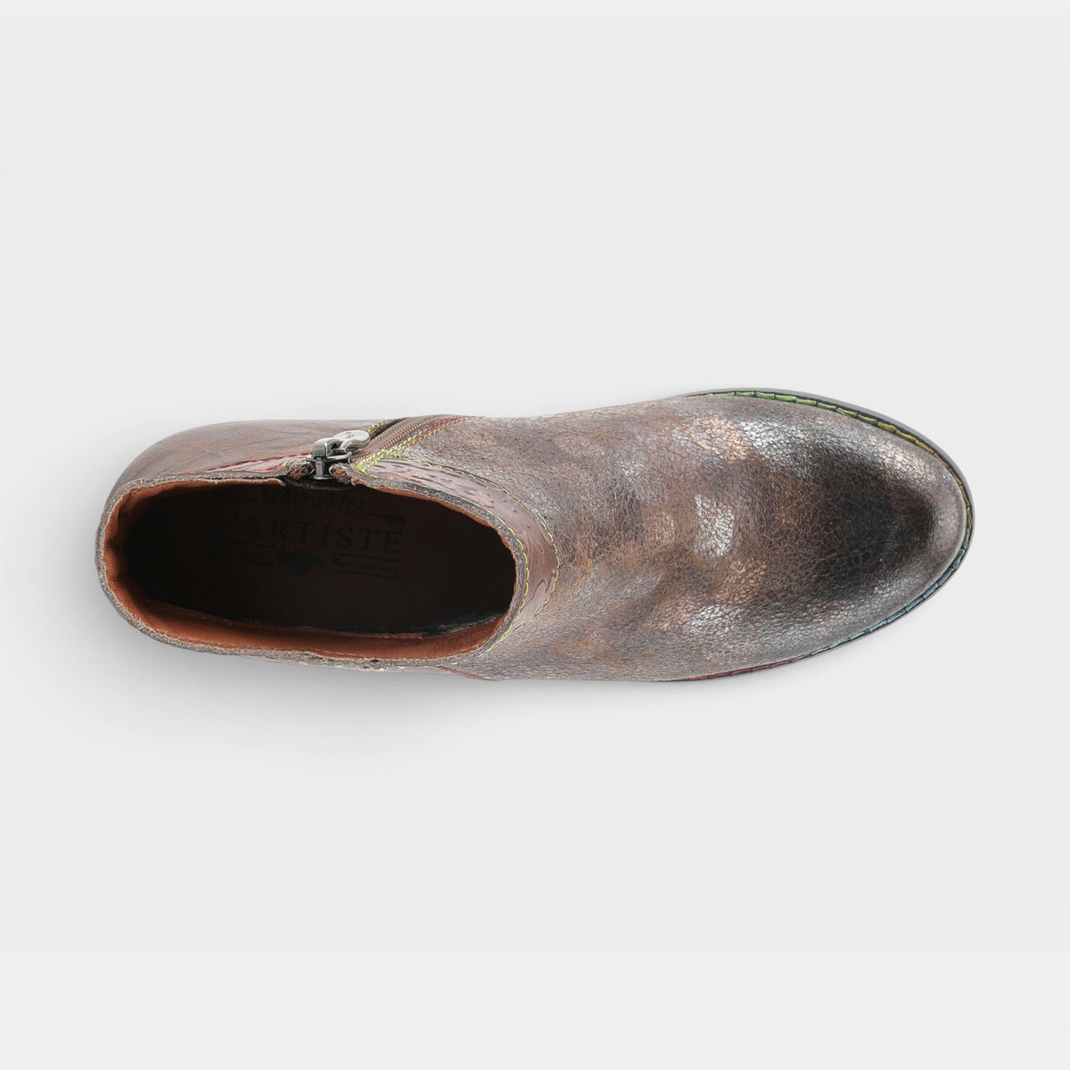 L'Artiste Bestlove boots in Brown Multi, top view