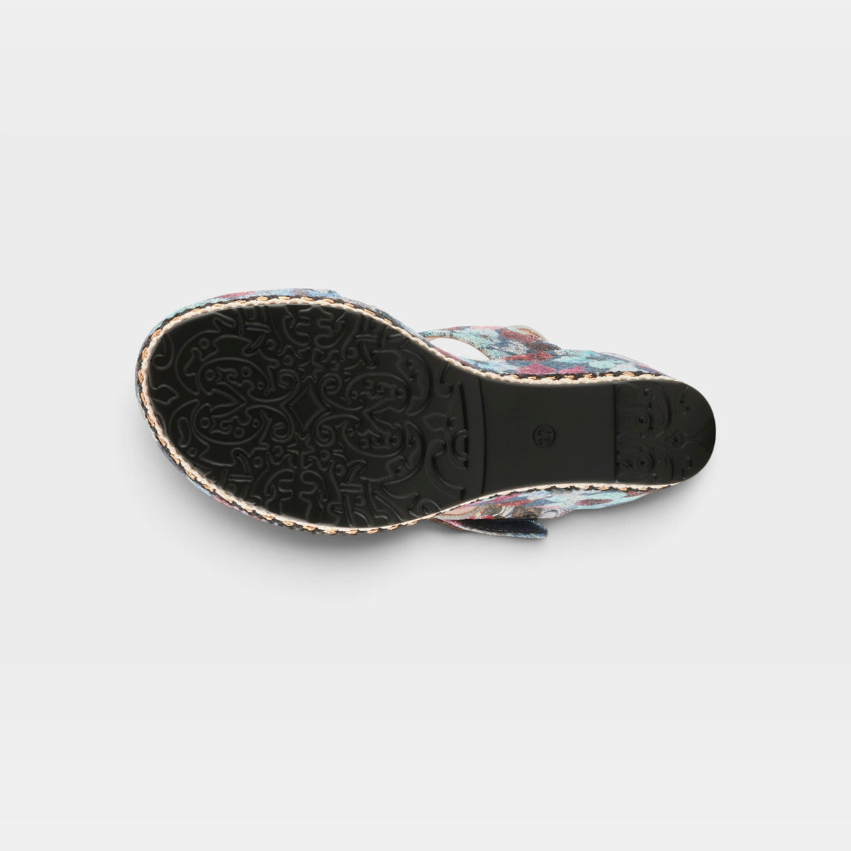 L'Artiste Blissful sandals in Navy Multi, outsole view