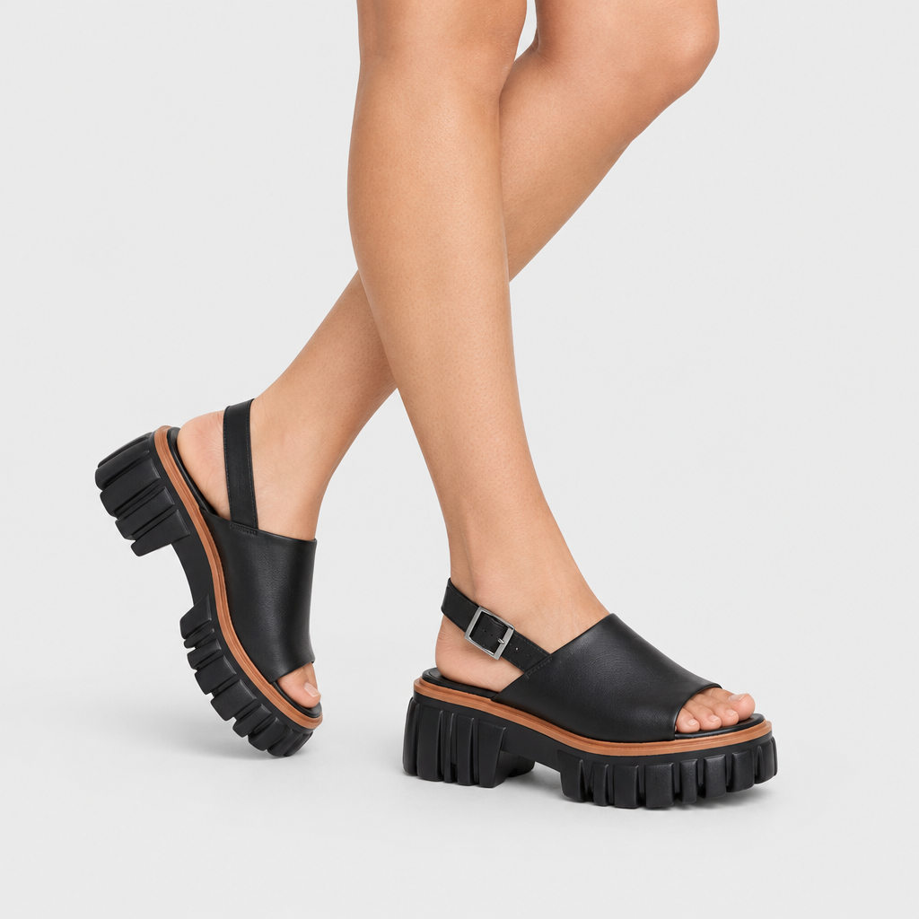 Azura Blondie Black Sandal - on-foot view