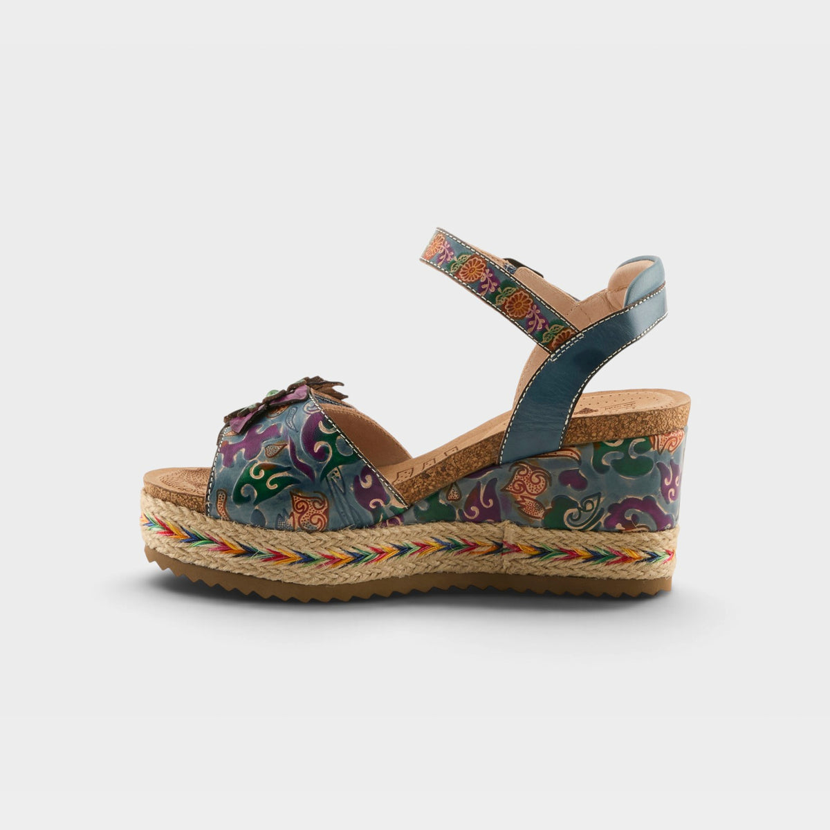 L'Artiste Boca sandals in Blue Multi, side view