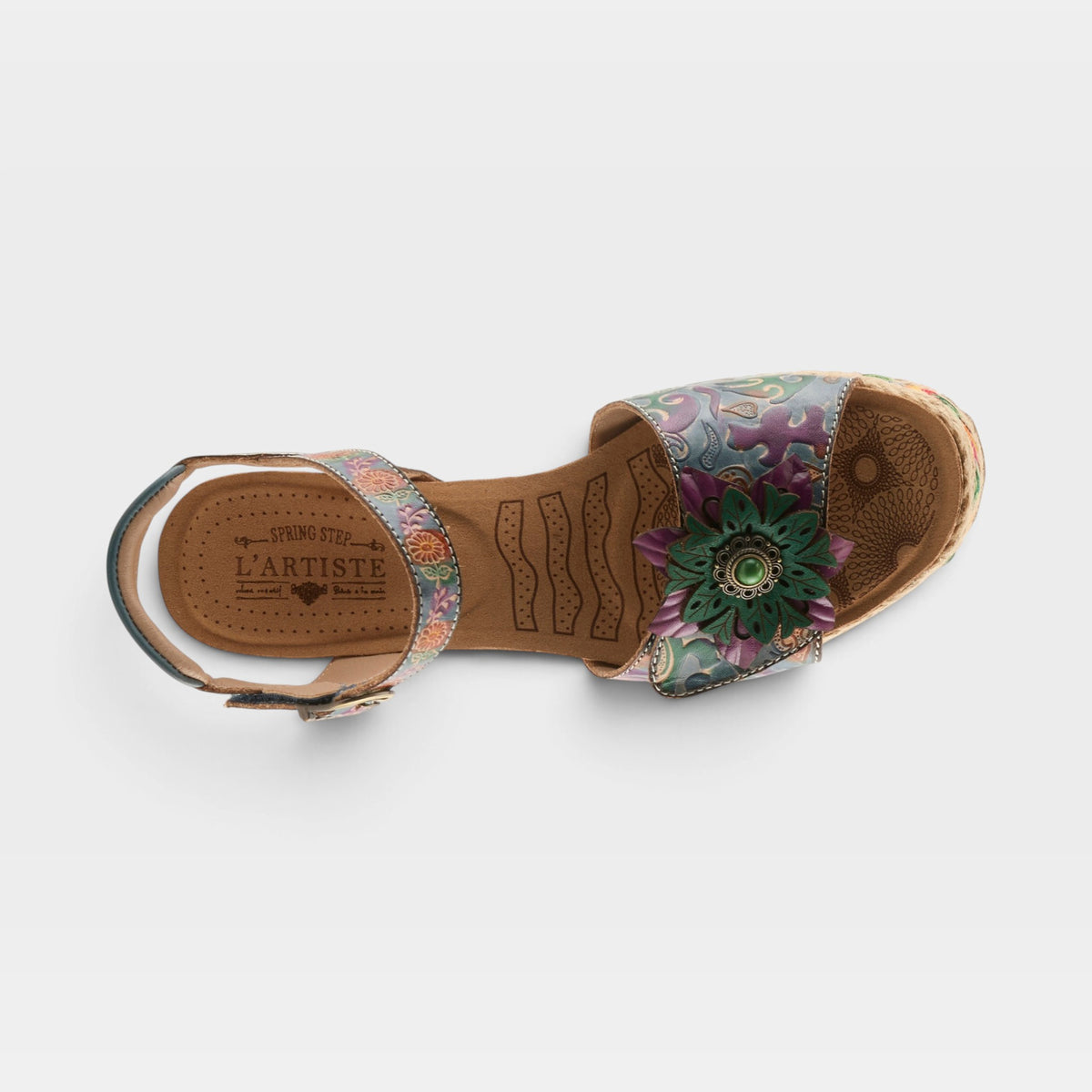 L'Artiste Boca sandals in Blue Multi, top view