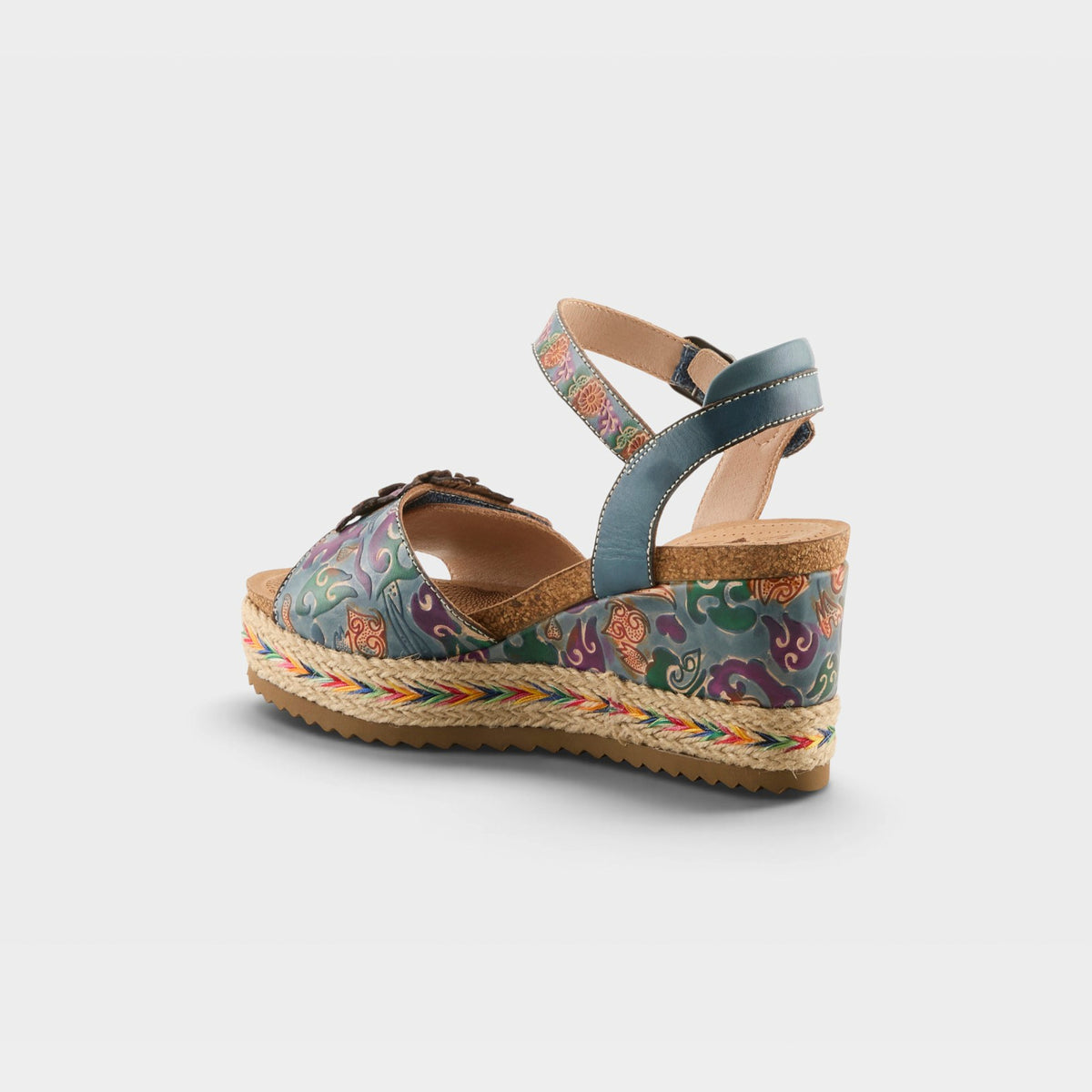 L'Artiste Boca sandals in Blue Multi, alternate angle view