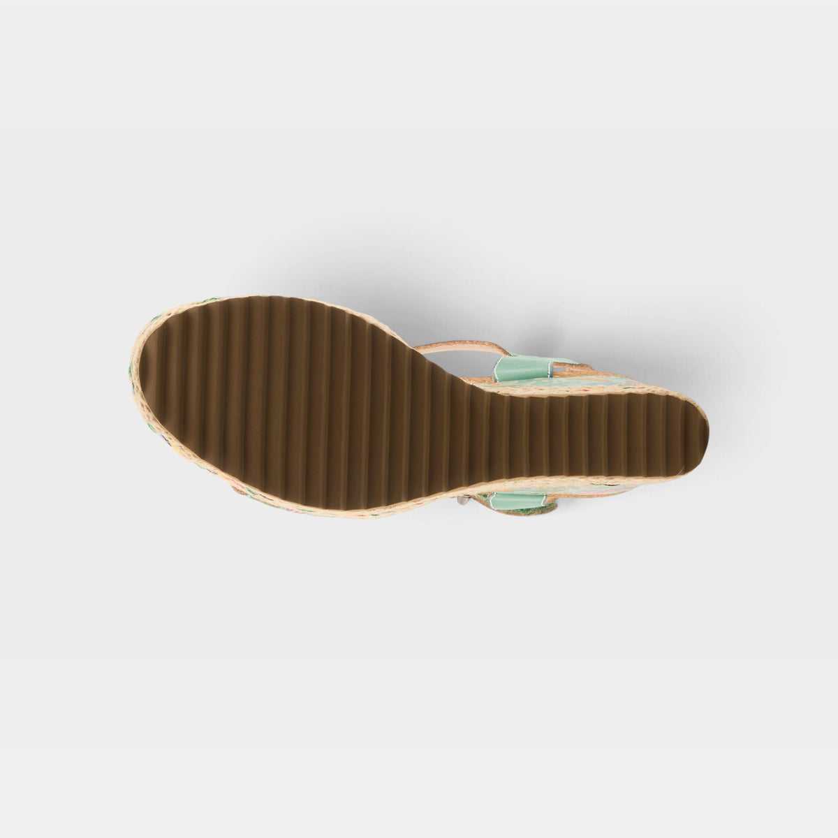 L'Artiste Boca sandals in Mint Green Multi, outsole view