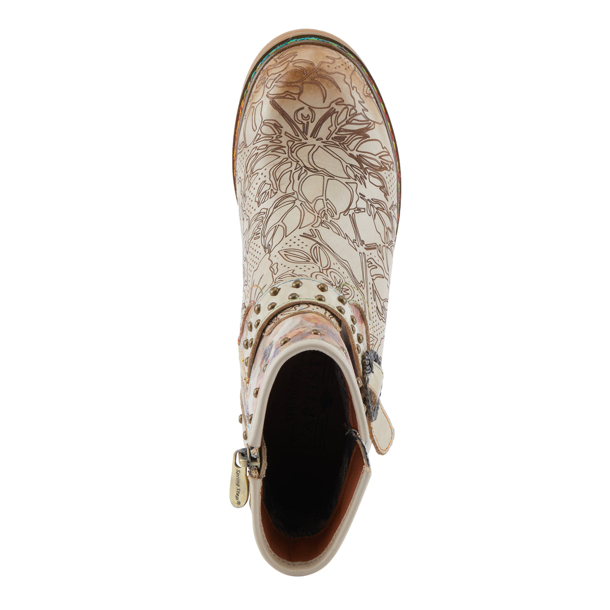 L'Artiste Branchout boots in Beige Multi, top view