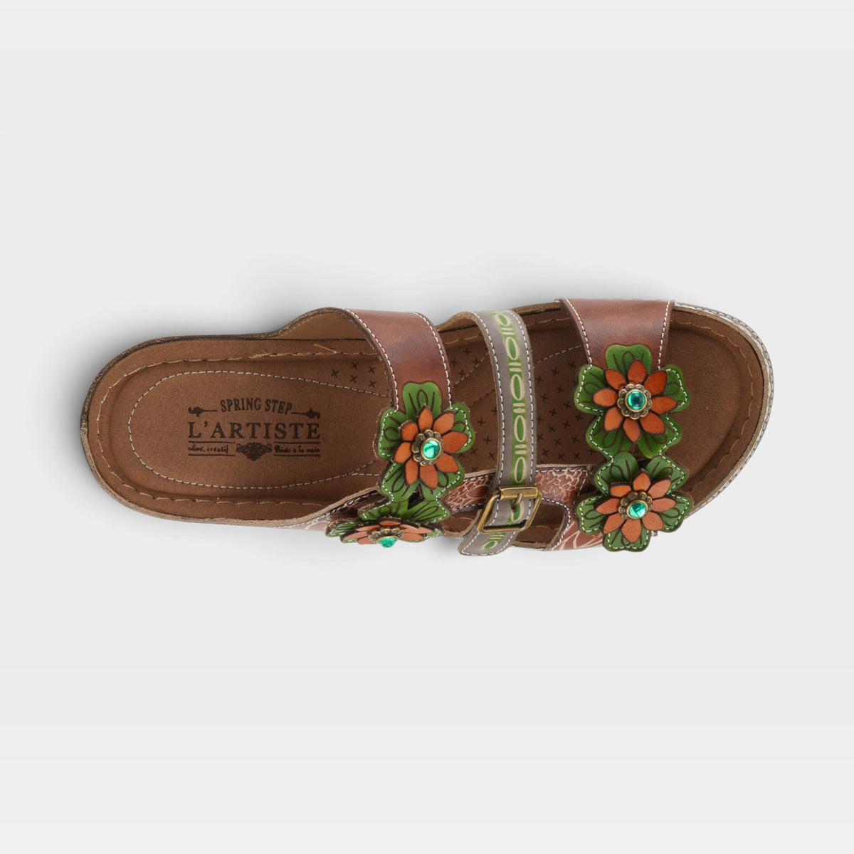 L'Artiste Brash sandals in Brown Multi, top view