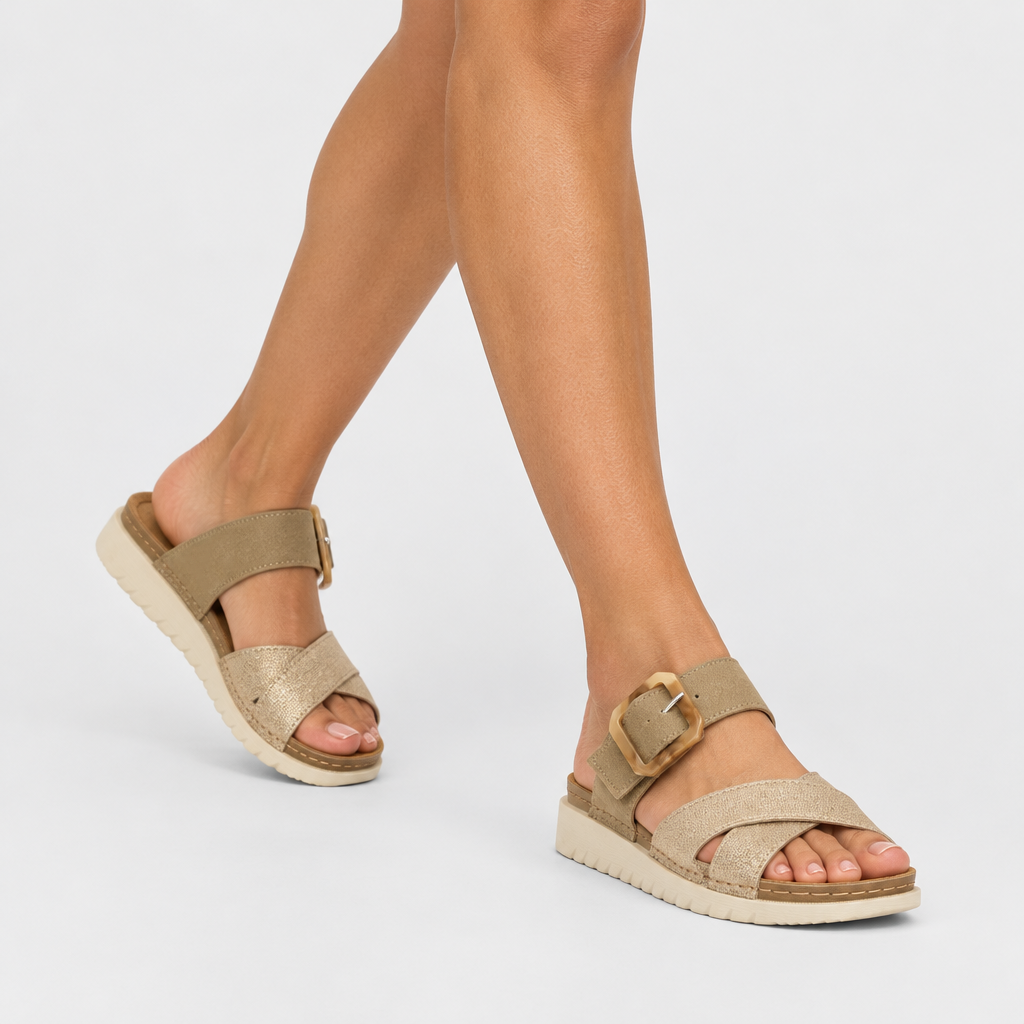 Flexus Brinoza Tan Multi Sandal - on-foot view