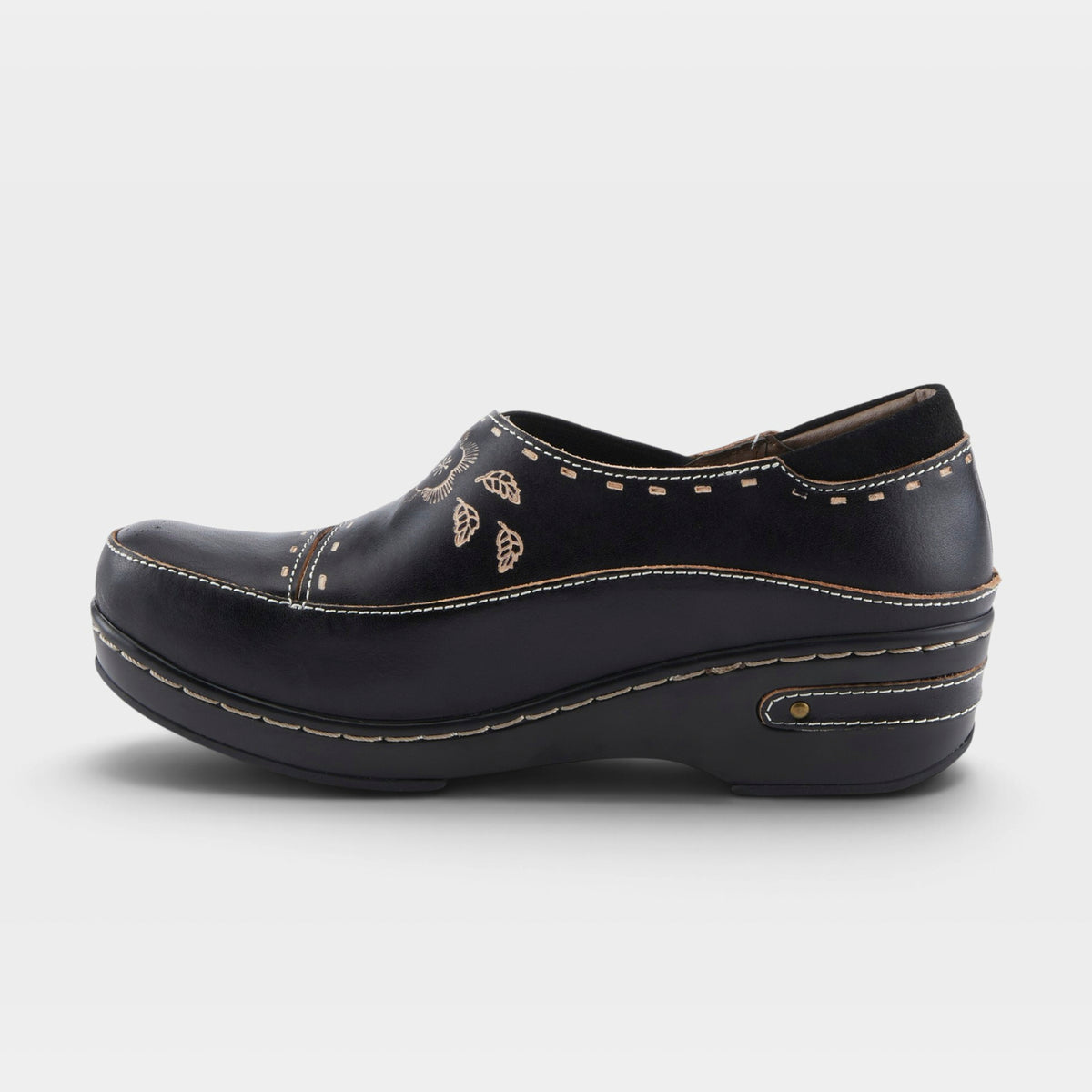 L'Artiste Burbank clogs in Black, side view