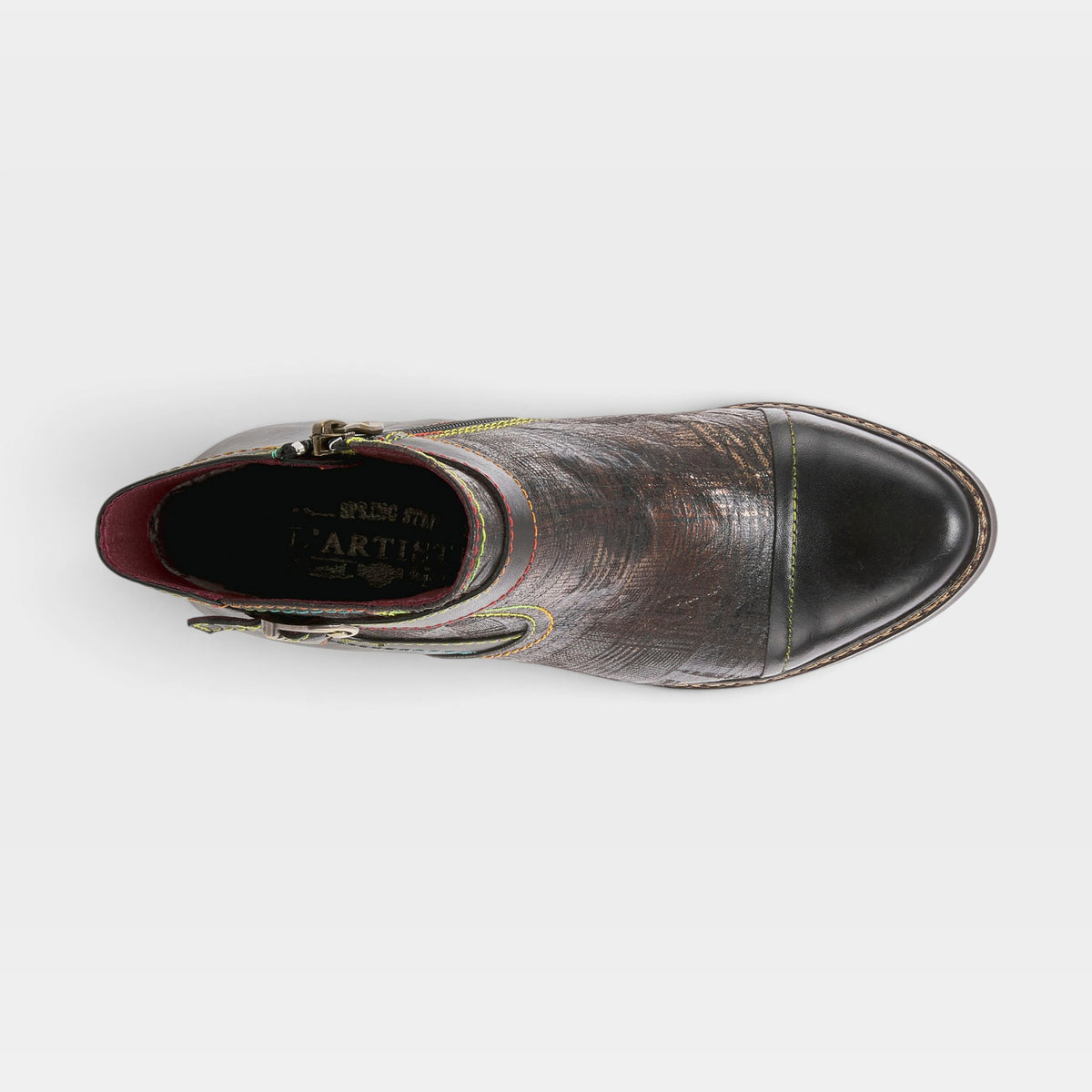 L'Artiste Captivate booties in Black Multi, top view