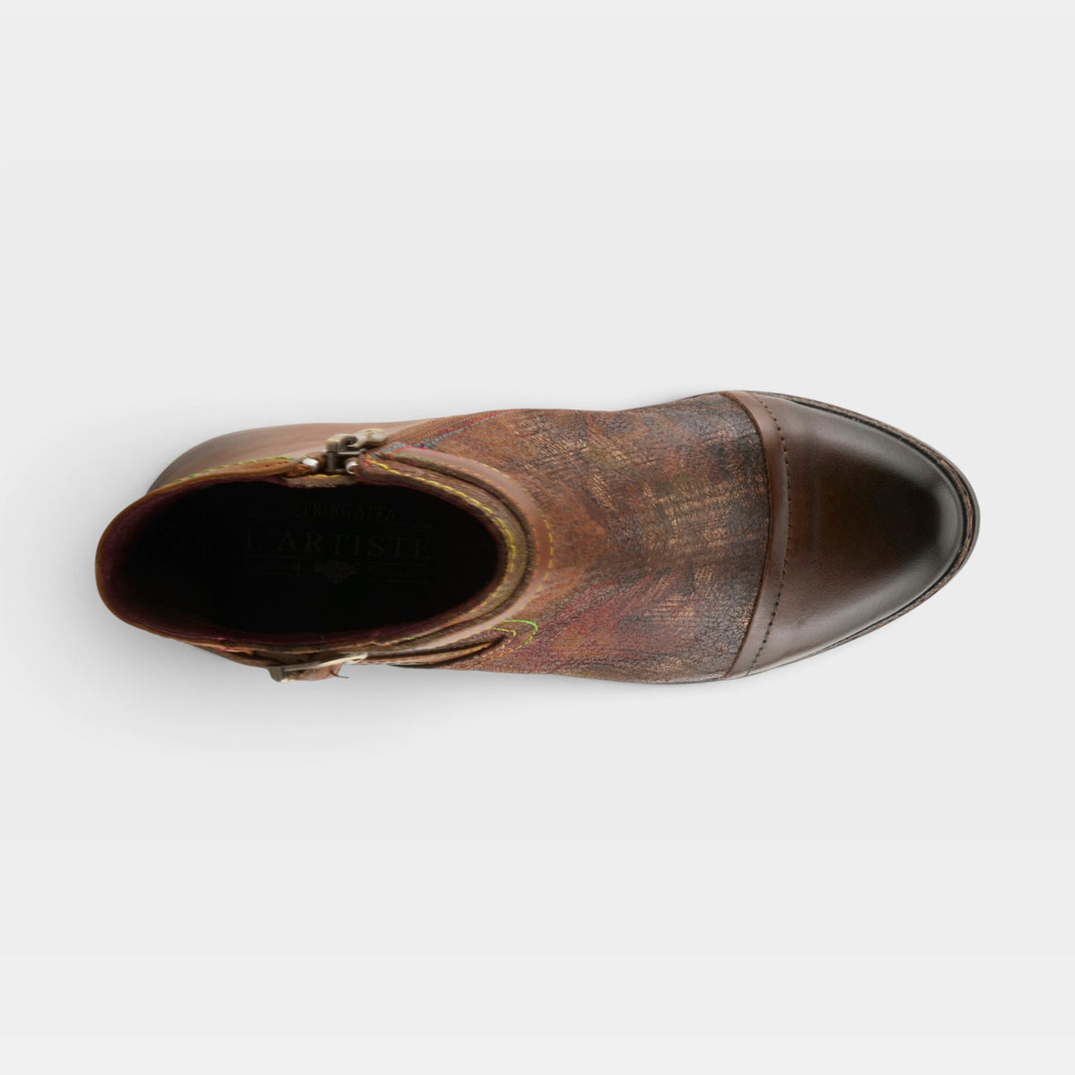 L'Artiste Captivate booties in Brown Multi, top view