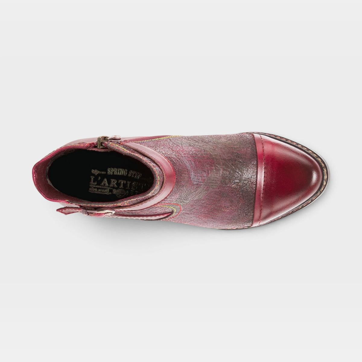 L'Artiste Captivate booties in Bordeaux Multi, top view