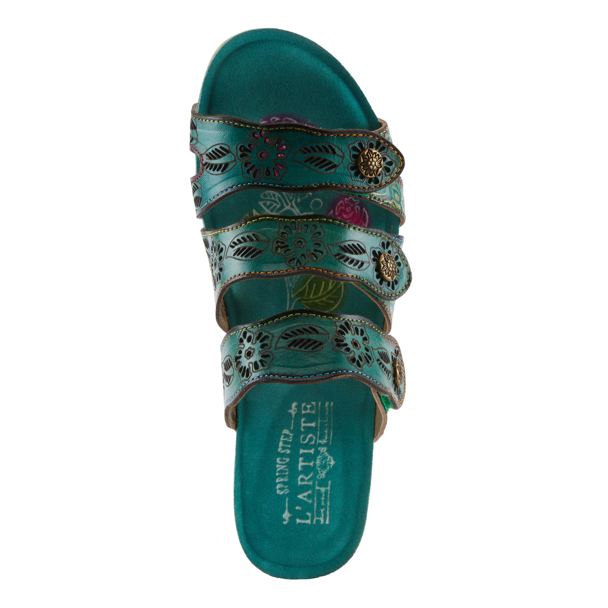 L'Artiste L'ARTISTE CARBONE SANDALS sandal in green multi with handcrafted leather design