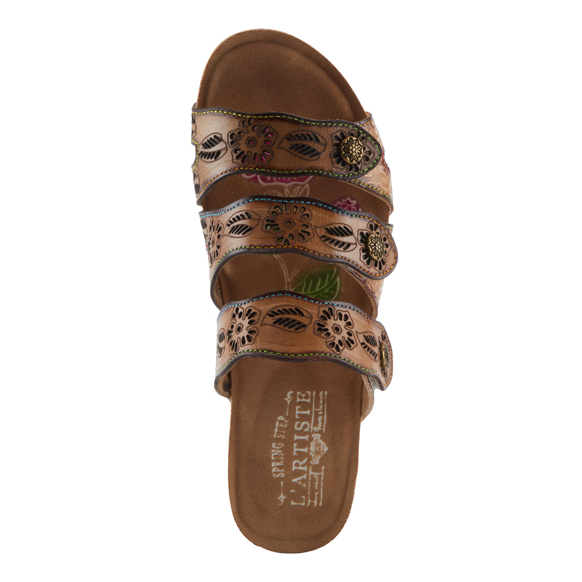 L'Artiste L'ARTISTE CARBONE SANDALS sandal in tan multi with handcrafted leather design