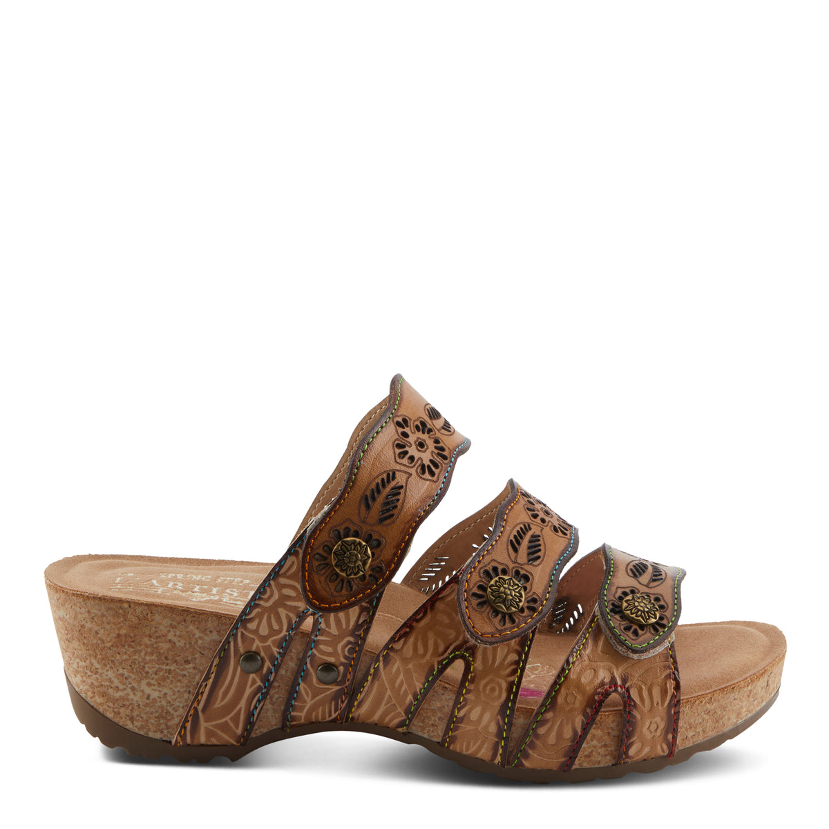 L'Artiste L'ARTISTE CARBONE SANDALS sandal in tan multi with handcrafted leather design