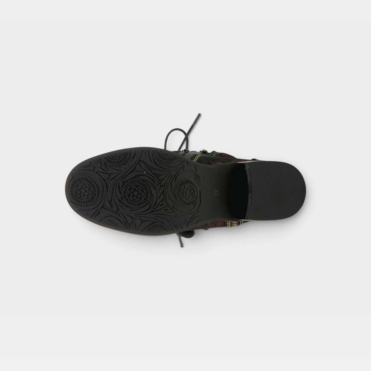 L'Artiste Chrissy booties in Black Multi, outsole view