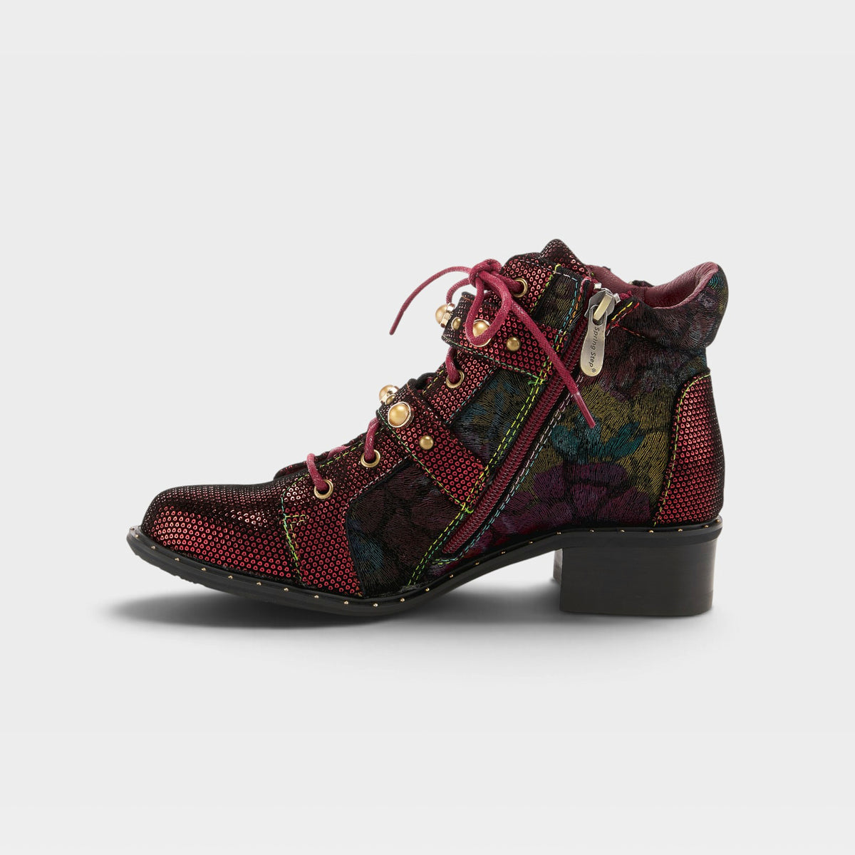 L'Artiste Chrissy booties in Red Multi, side view