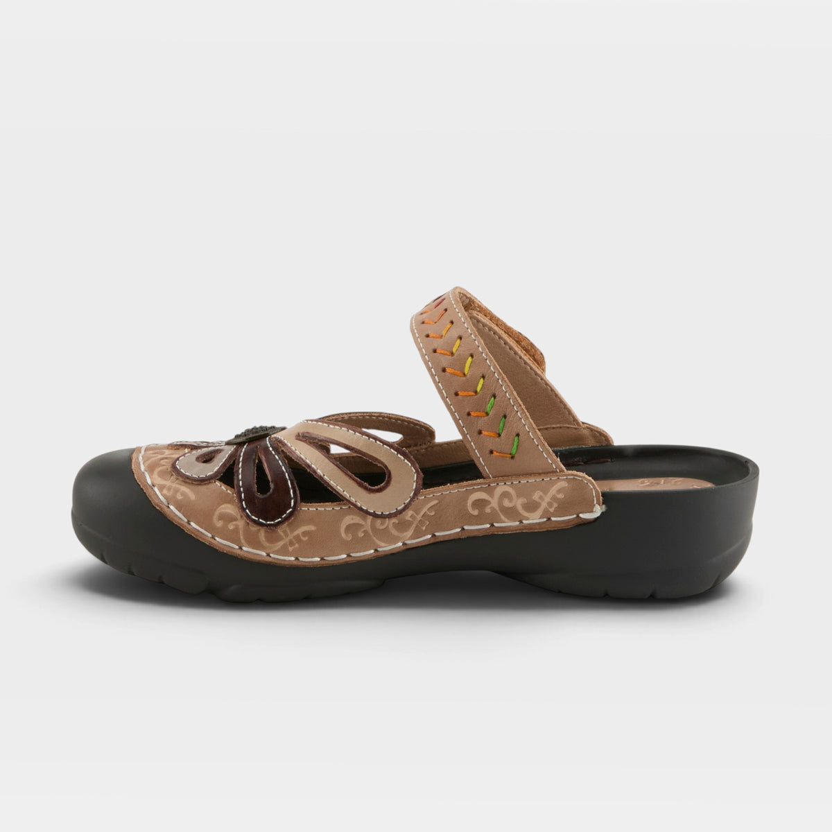 L'Artiste Copa clogs in Beige Multi, side view