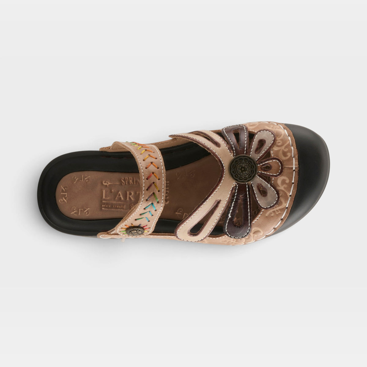 L'Artiste Copa clogs in Beige Multi, top view