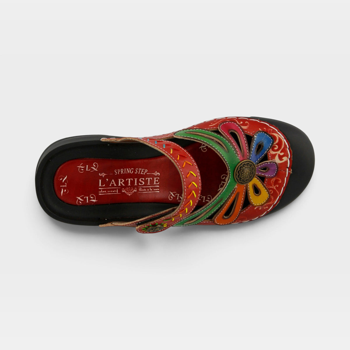L'Artiste Copa clogs in Red, top view