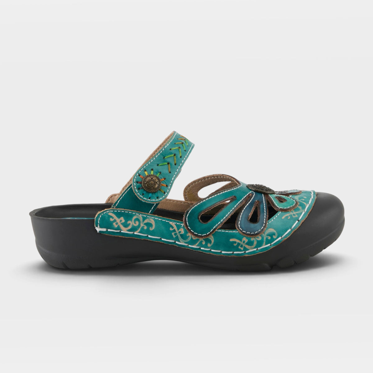 L'Artiste Copa clogs in Turquoise Multi, hero view