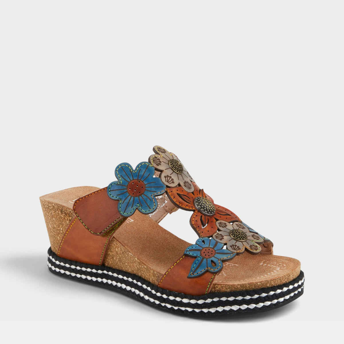 L'Artiste DAMOUR SLIDE SANDALS in CAMEL MULTI, front view