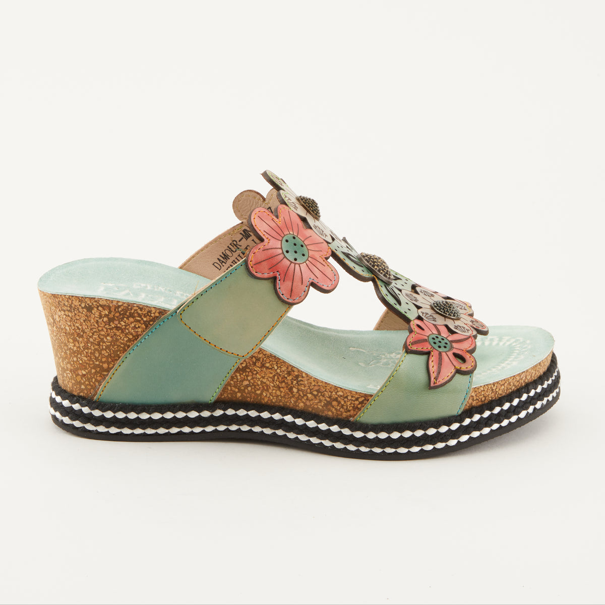 L'Artiste L'ARTISTE DAMOUR SLIDE SANDALS sandal in mint green multi with handcrafted leather design