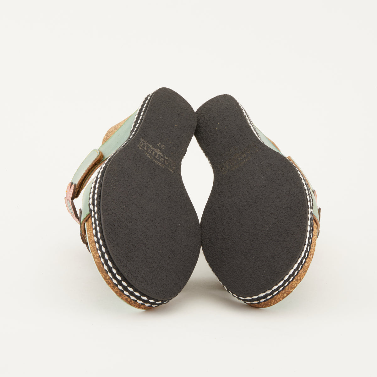 L'Artiste L'ARTISTE DAMOUR SLIDE SANDALS sandal in mint green multi with handcrafted leather design