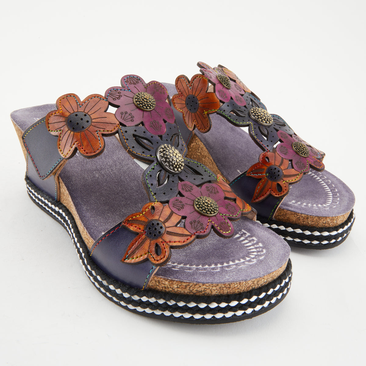 L'Artiste L'ARTISTE DAMOUR SLIDE SANDALS sandal in mint green multi with handcrafted leather design