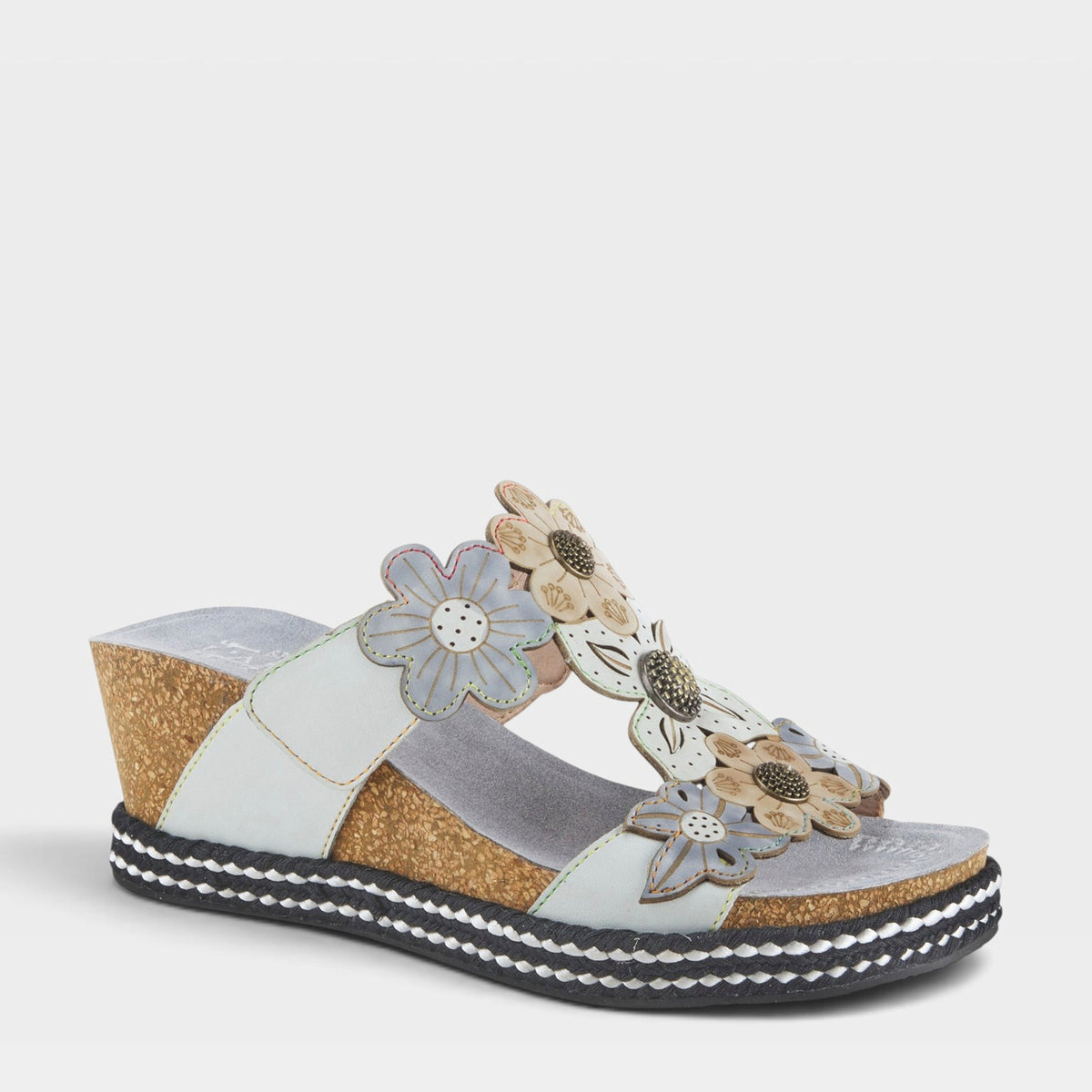 L'Artiste DAMOUR SLIDE SANDALS in WHITE MULTI, front view