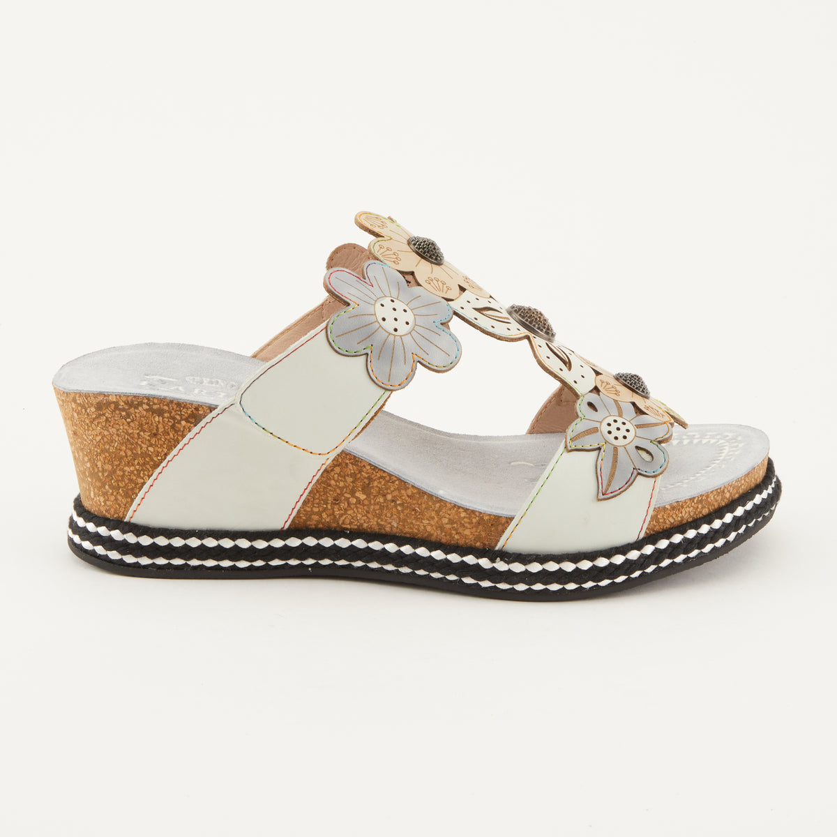 L'Artiste L'ARTISTE DAMOUR SLIDE SANDALS sandal in navy multi with handcrafted leather design