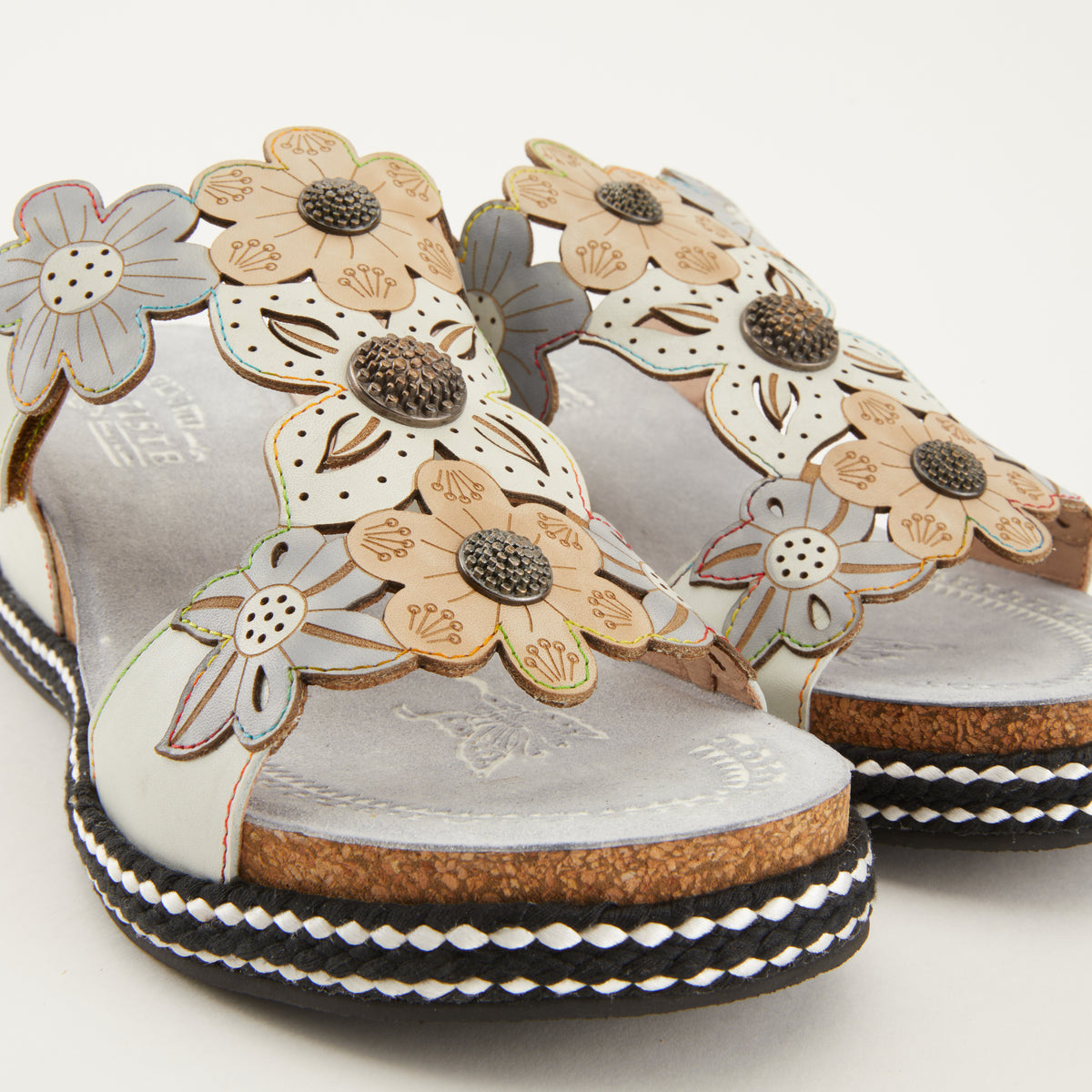 L'Artiste L'ARTISTE DAMOUR SLIDE SANDALS sandal in navy multi with handcrafted leather design