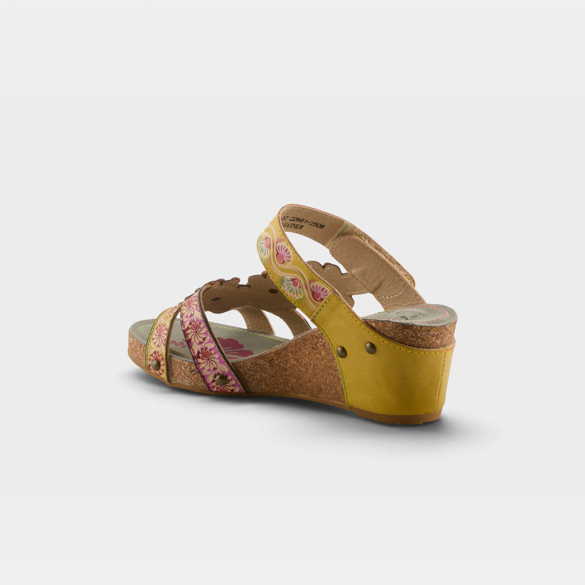 L'Artiste Delight slide sandals in Yellow Multi, alternate angle view