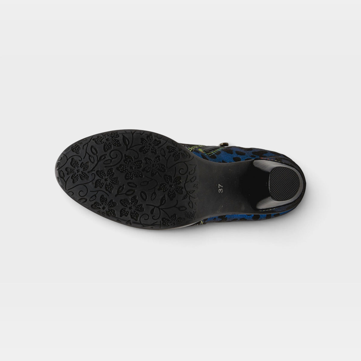 L'Artiste Dessa bootie in Navy Multi, outsole view