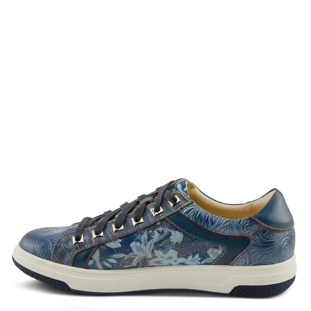 L'Artiste L'ARTISTE MEN FALCON SNEAKERS shoe in blue multi with handcrafted leather design