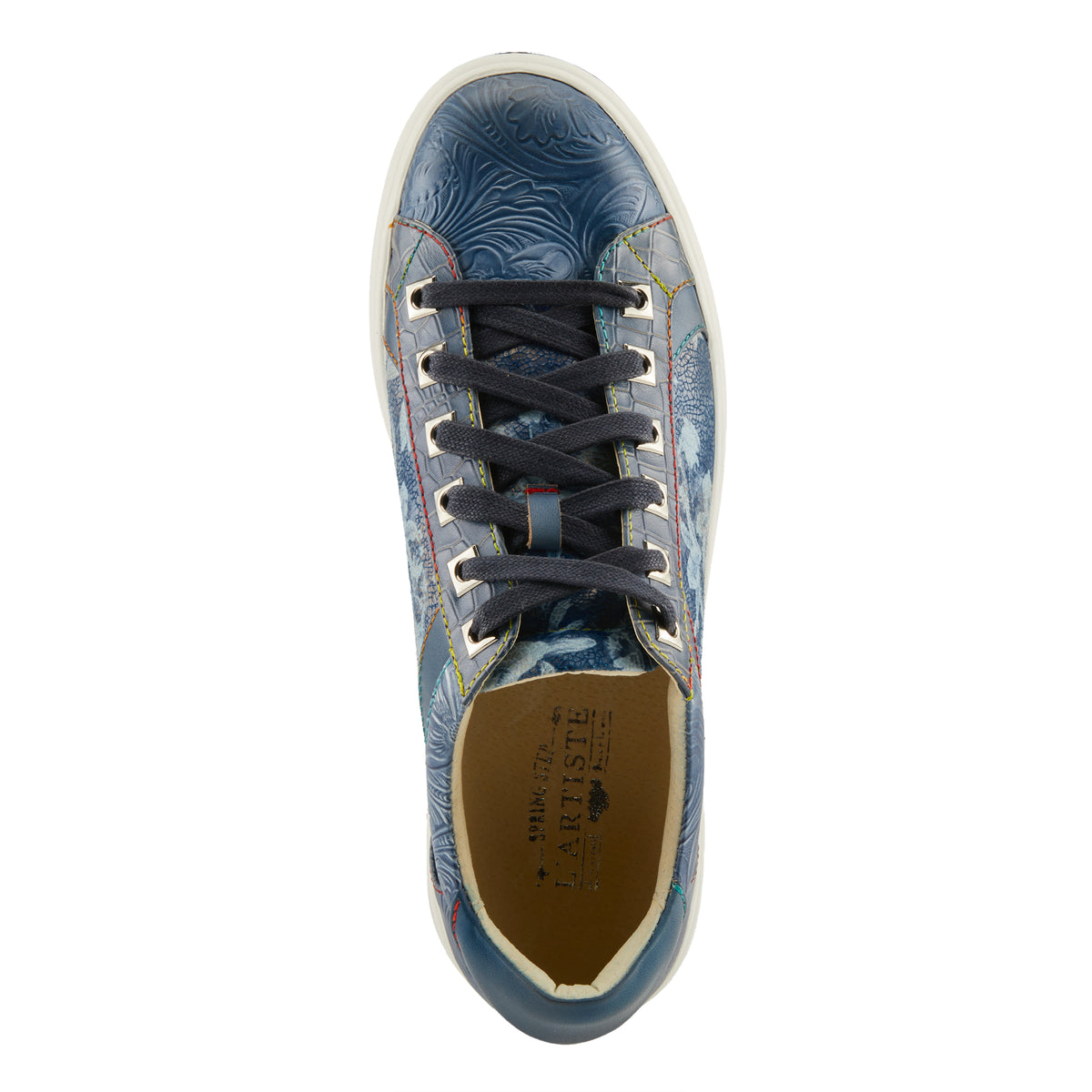 L'Artiste L'ARTISTE MEN FALCON SNEAKERS shoe in blue multi with handcrafted leather design