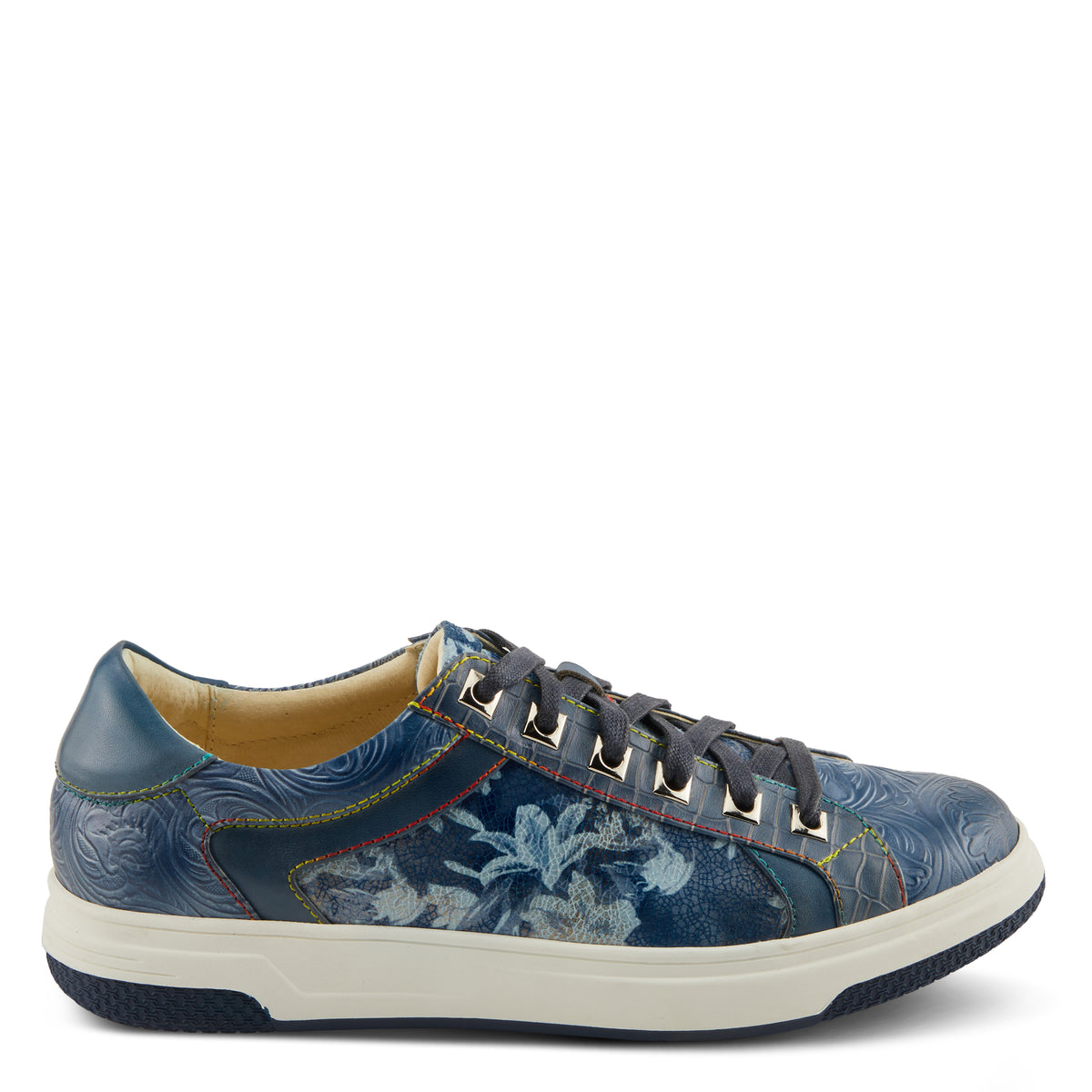 L'Artiste L'ARTISTE MEN FALCON SNEAKERS shoe in blue multi with handcrafted leather design