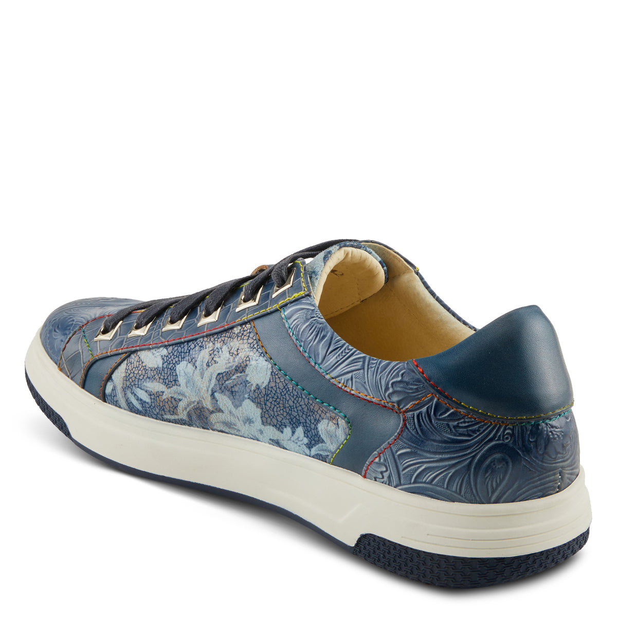 L'Artiste L'ARTISTE MEN FALCON SNEAKERS shoe in blue multi with handcrafted leather design