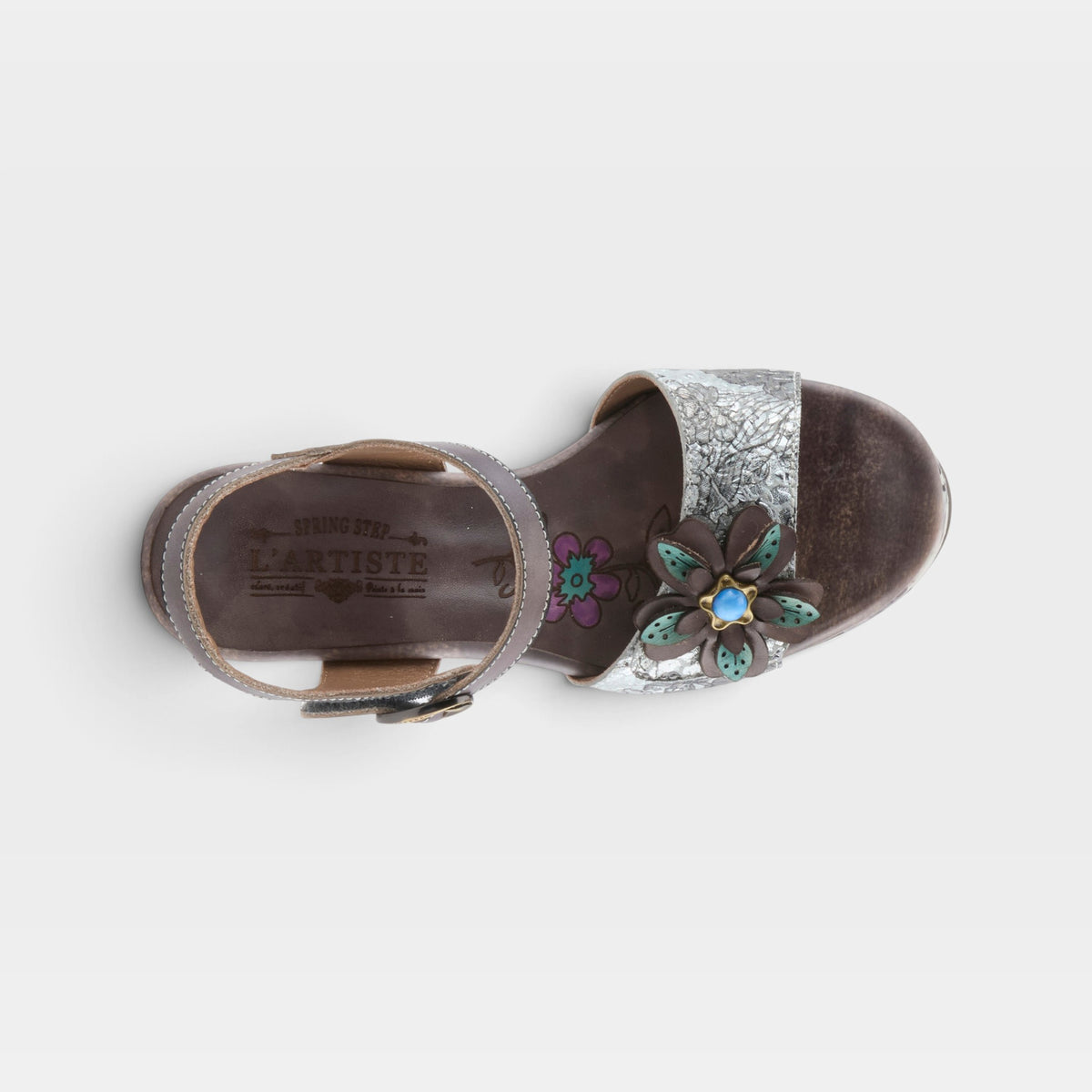 L'Artiste Felis sandals in Grey Multi, top view