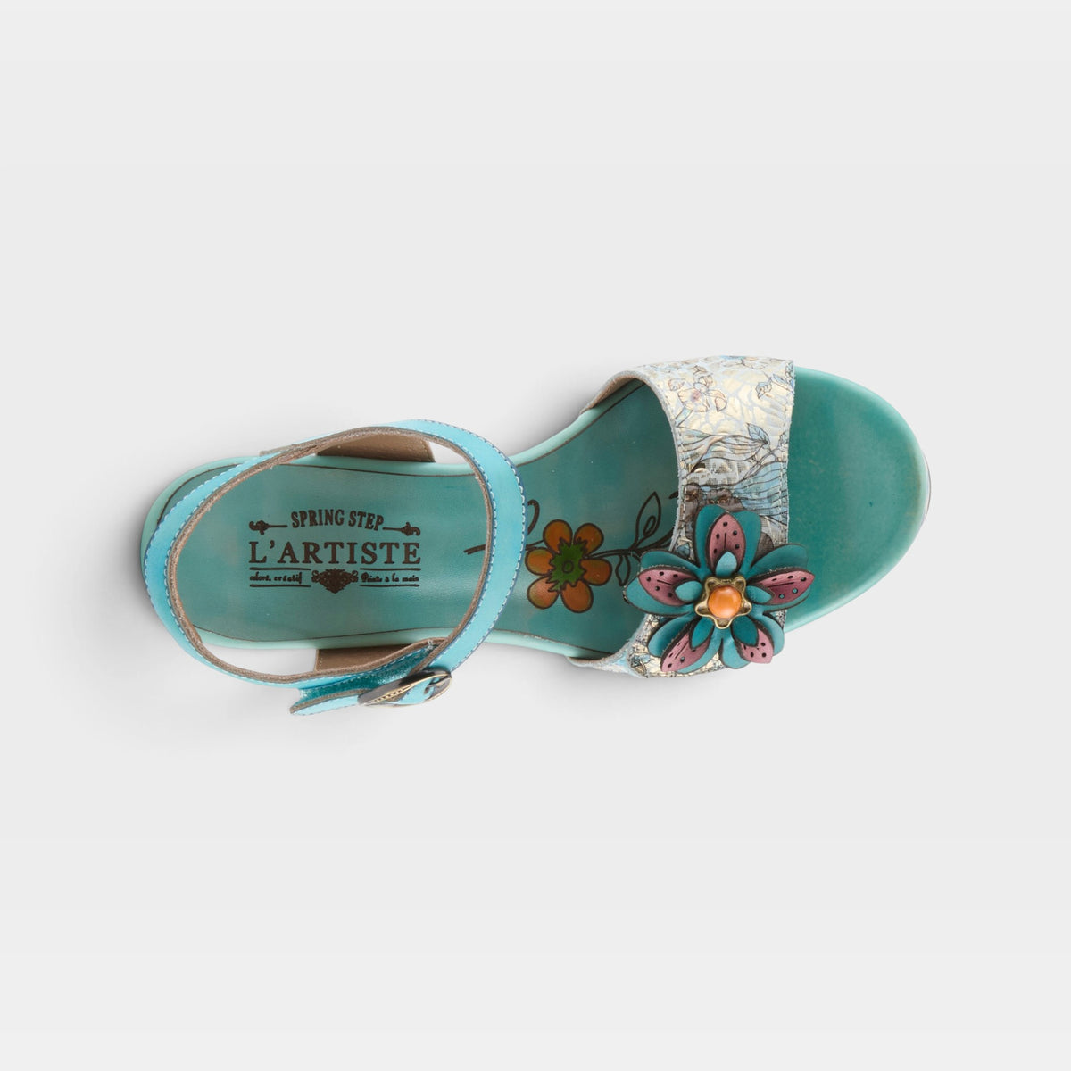 L'Artiste Felis sandals in Sky Blue Multi, top view
