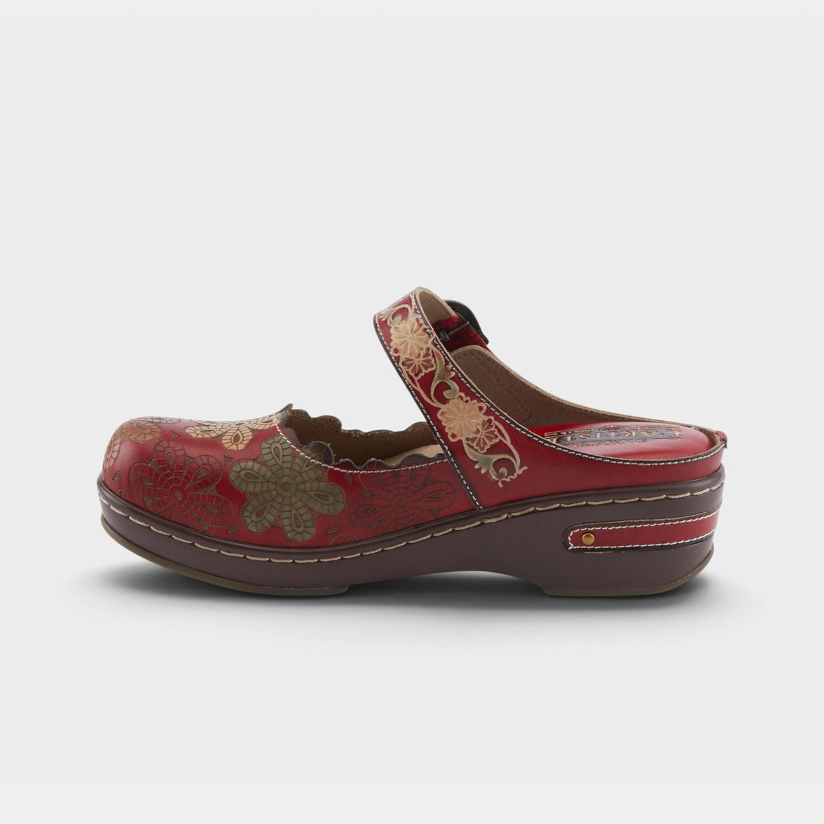 L'Artiste Flochino clogs in Red Multi, side view