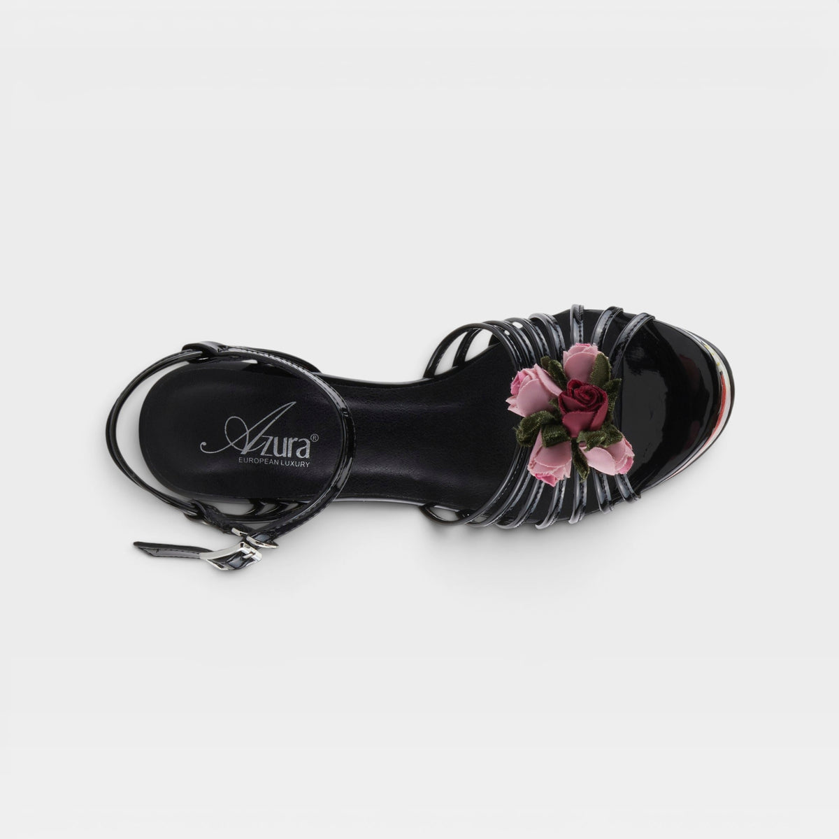 Azura Florarose Black Patent Sandal