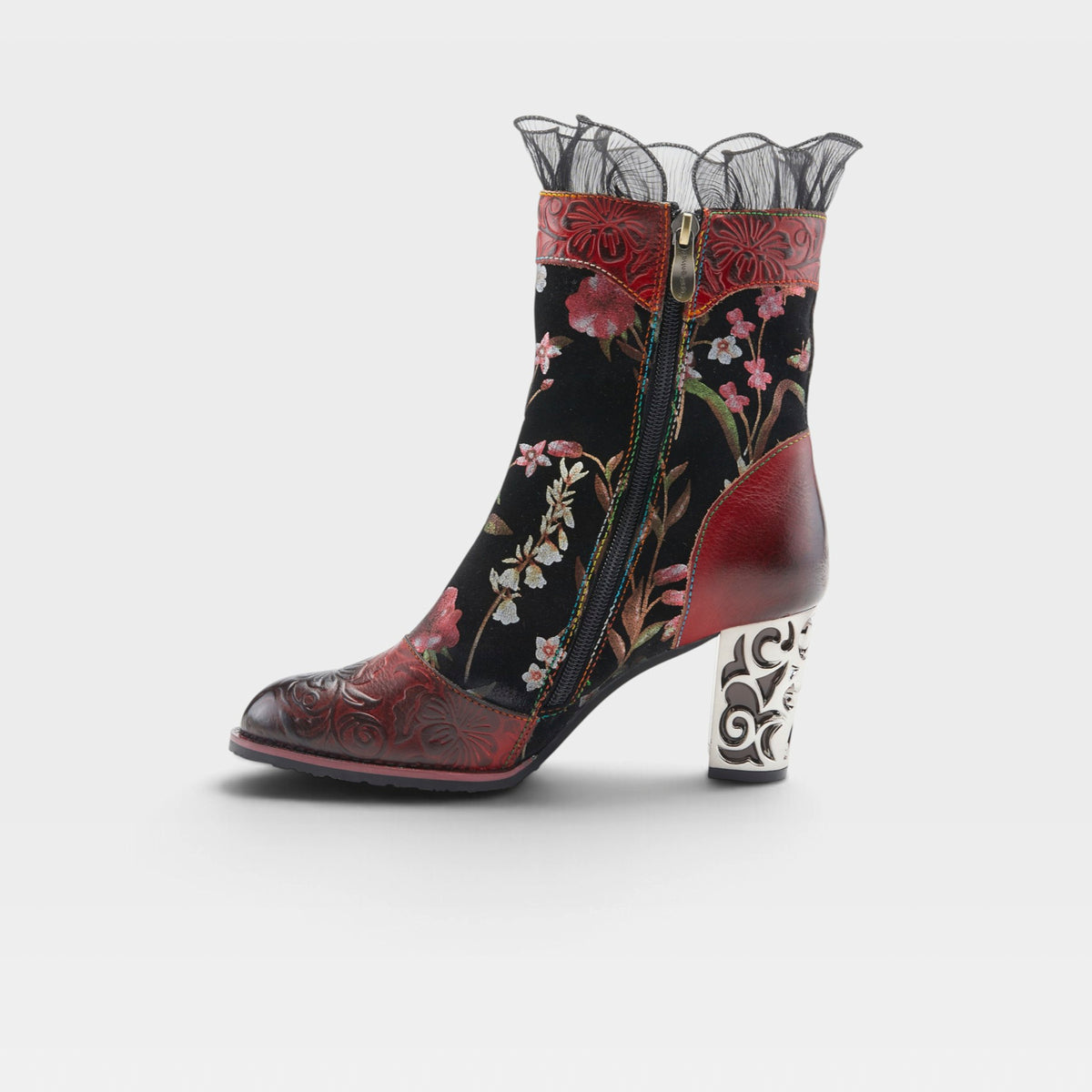L'Artiste Gaga mid-calf boots in Red Multi, side view