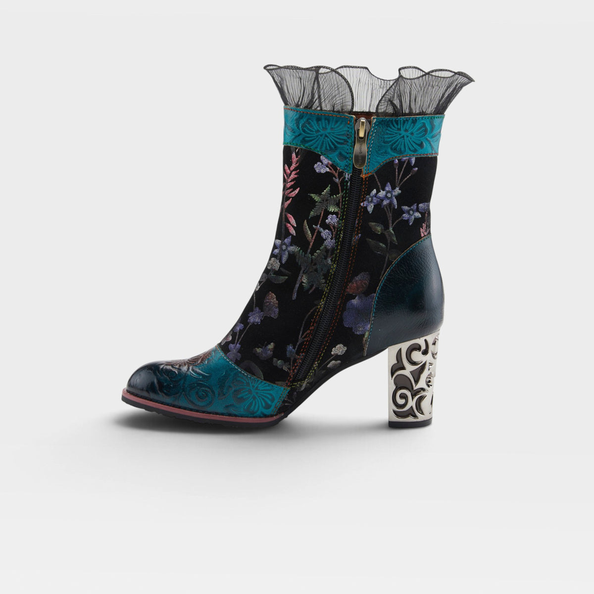 L'Artiste Gaga mid-calf boots in Turquoise Multi, side view