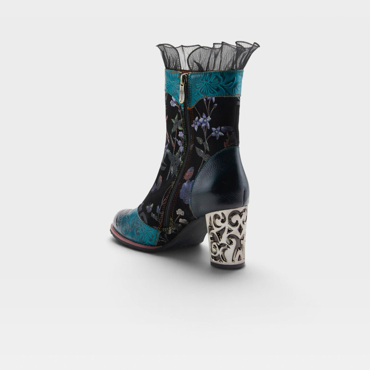 L'Artiste Gaga mid-calf boots in Turquoise Multi, alternate angle view