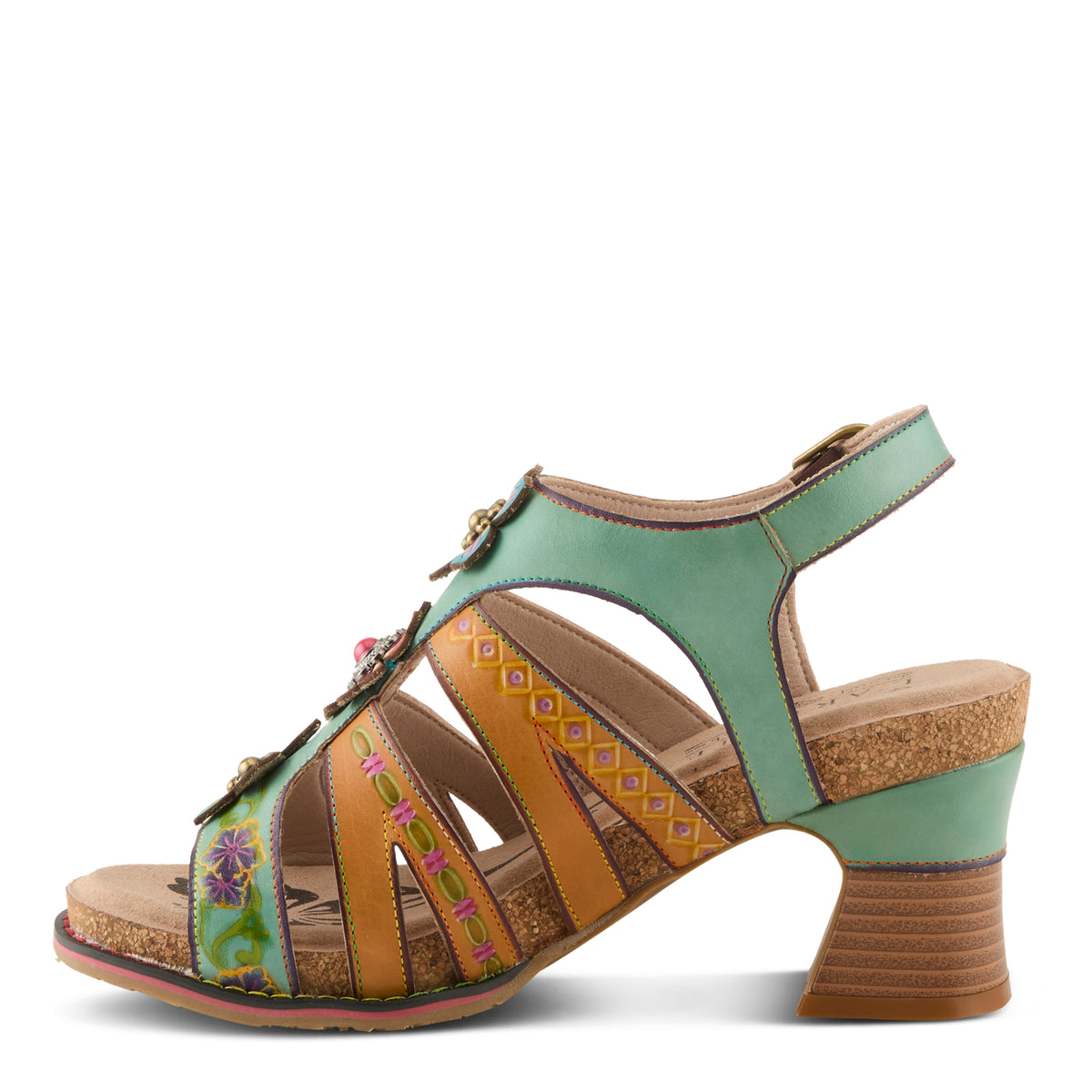 L'Artiste L'ARTISTE GALFRIDAY SANDALS sandal in mint green multi with handcrafted leather design
