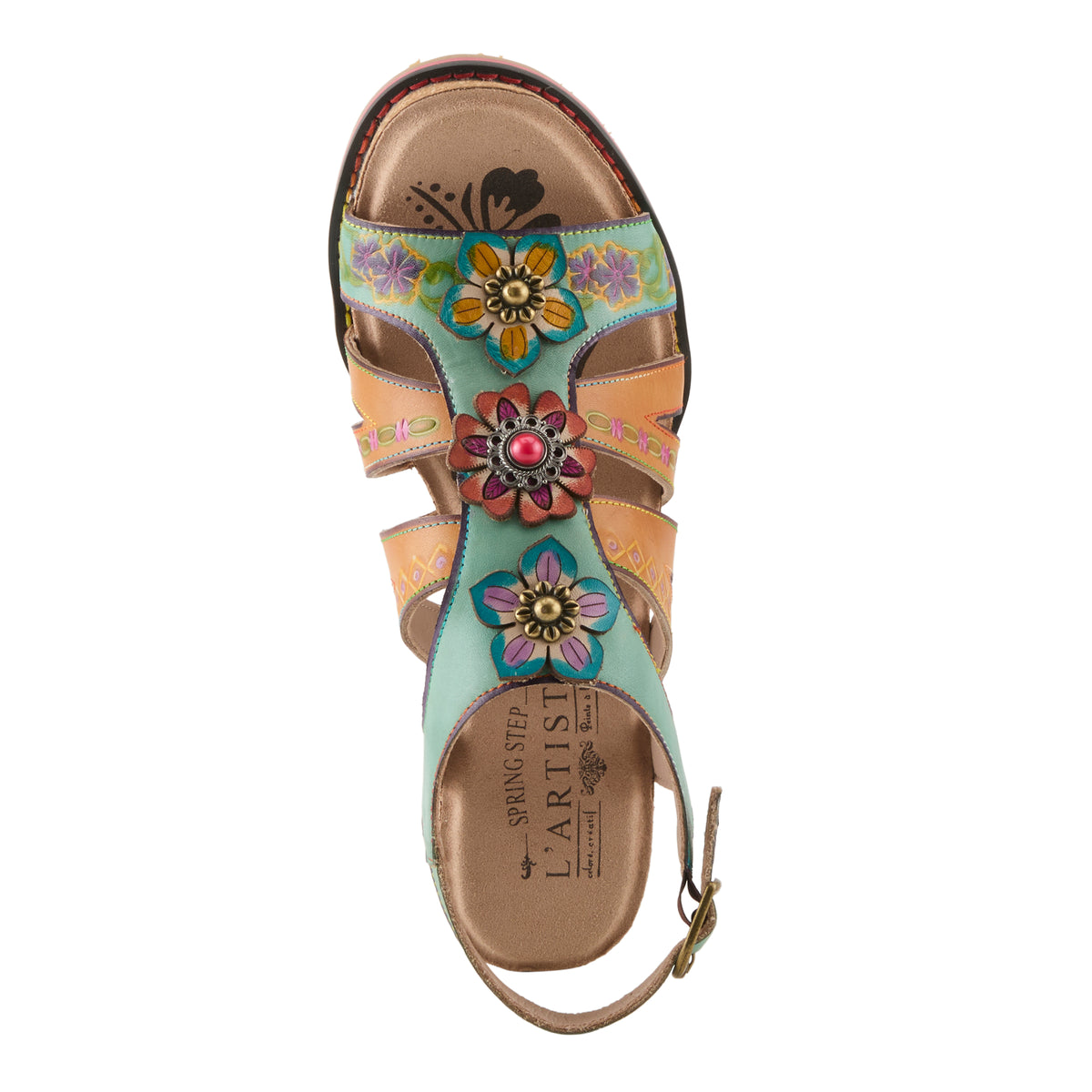 L'Artiste L'ARTISTE GALFRIDAY SANDALS sandal in mint green multi with handcrafted leather design