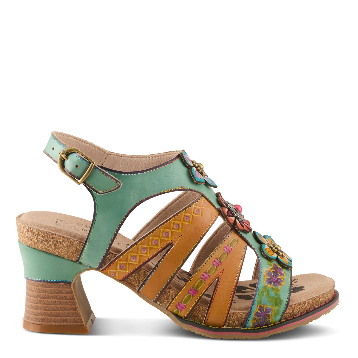 L'Artiste L'ARTISTE GALFRIDAY SANDALS sandal in mint green multi with handcrafted leather design