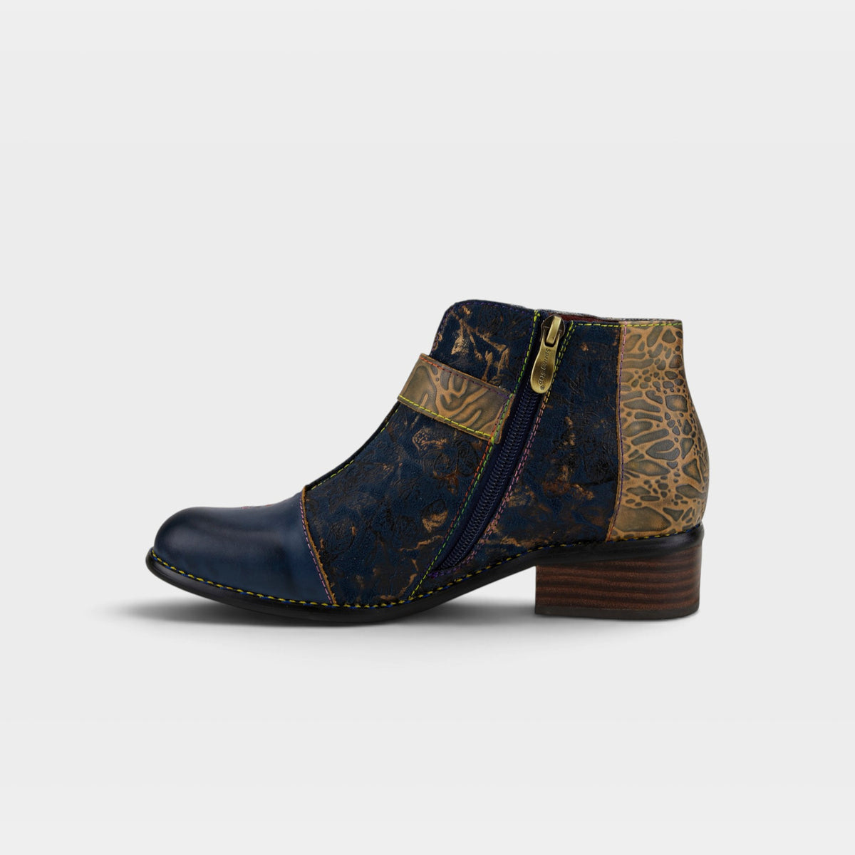 L'Artiste Georgiana boots in Blue Multi, side view