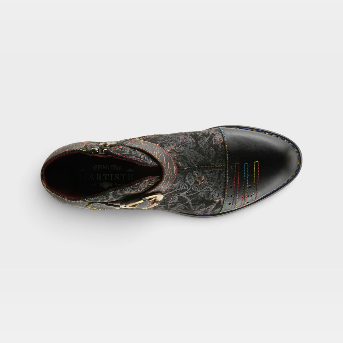 L'Artiste Georgiana boots in Black Multi, top view
