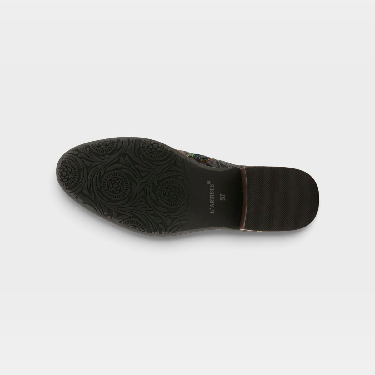 L'Artiste Georgiana boots in Black Multi, outsole view