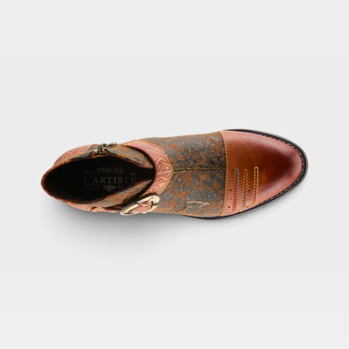 L'Artiste Georgiana boots in Camel Multi, top view